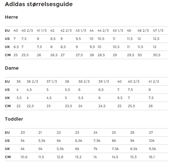 adidas 6k size chart